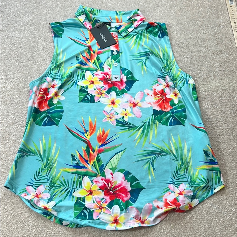 NEW‎ Bad Birdie Blue Sleeveless Mandarin Collar Blouse